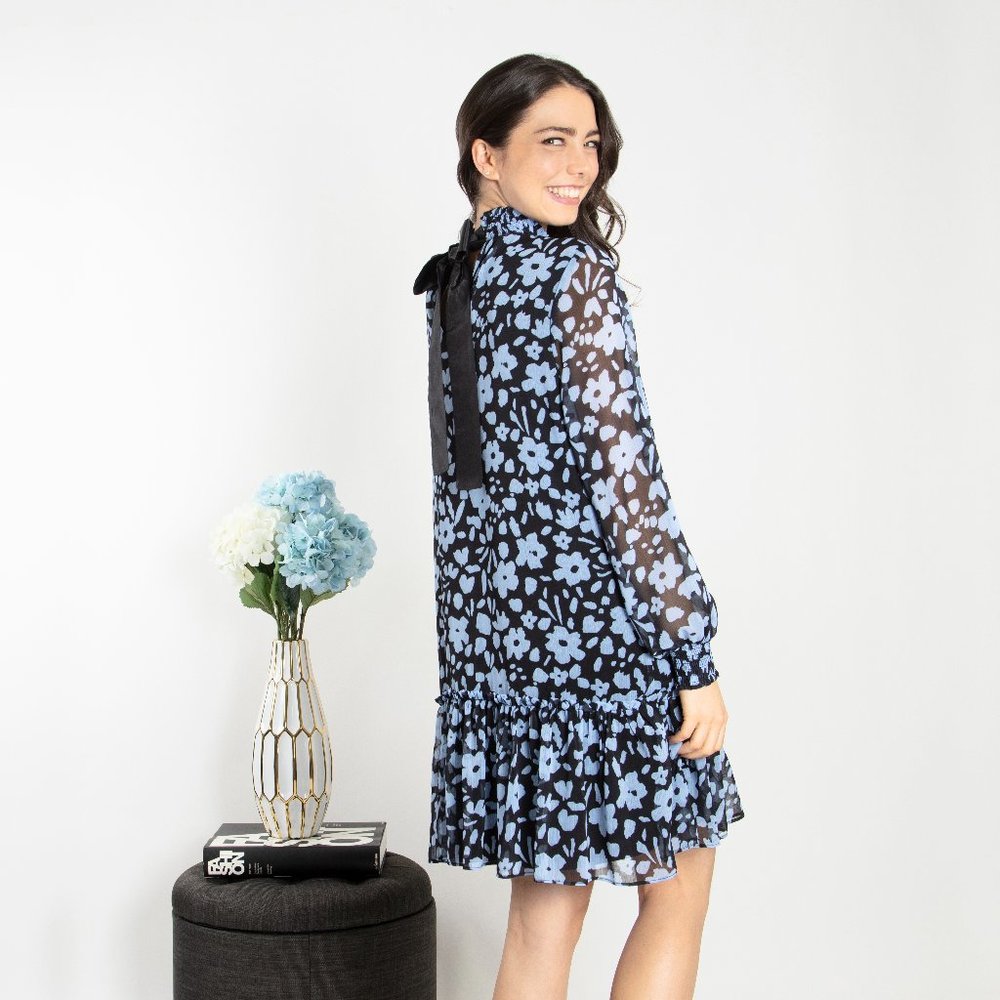 Floral Printed Ruffled Hem Chiffon Dress (Dot & Stripe)